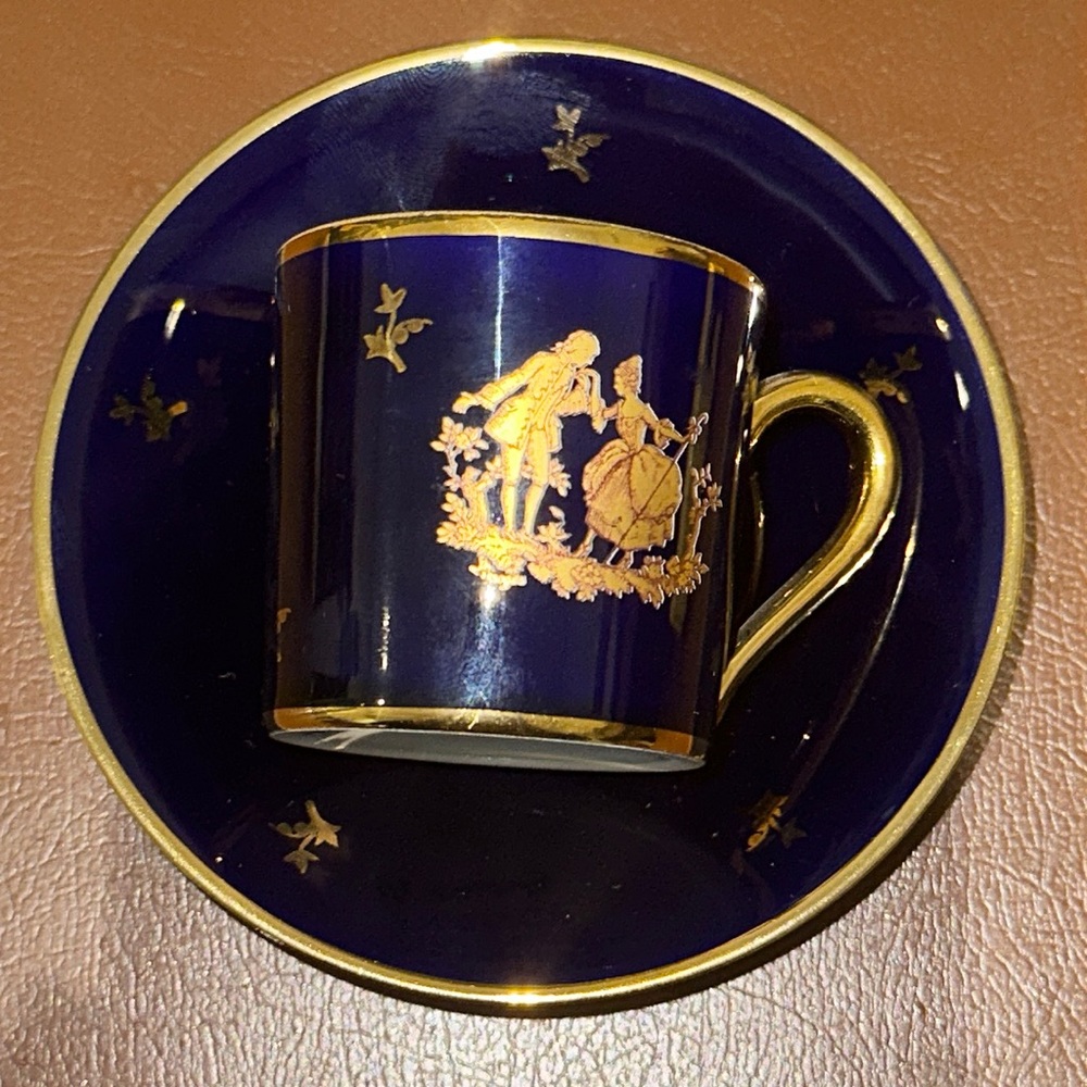 Cobalt Gold trim  Legle Limoges France Small Saucer and Tescup